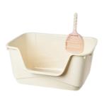 HIGH RIMMED CAT LITTER BOX WITH SCOOP (BEIGE) (CAT) (LARGE) (64x43.5x33cm) AIC0BL057LBEI