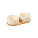 CERAMIC BOWL WITH WOOD BASE (WHITE) (35x17.5x7.5cm) AIC0BW107