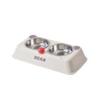 DUAL ELEVATED STAINLESS STEEL BOWL (BEIGE) (35.5x17.5x7cm) AIC0BW121BEI