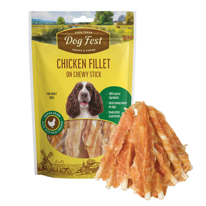 Dog Fest Chicken Strips On Chewy Stick 90G Dog Treats Pet
